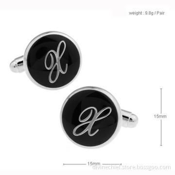 Custom Round Shape Cufflinks With Silver Letter, Wholesale Mens Cufflinks